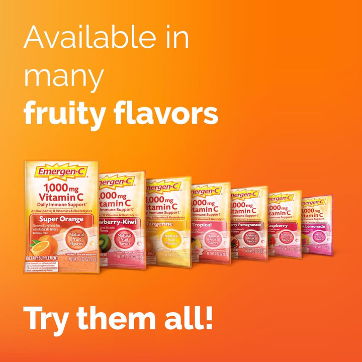 Emergen-C 1000Mg Vitamin C Powder, with Antioxidants, B Vitamins and Electrolytes, Vitamin C Supplements for Immune Support, Caffeine Free Fizzy Drink Mix, Strawberry Kiwi Flavor - 30 Count