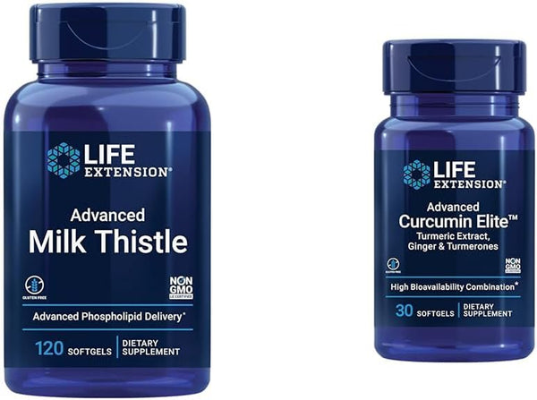 Life Extension Advanced Milk Thistle 120 Softgels and Advanced Curcumin Elite Turmeric Extract 30 Softgels Bundle