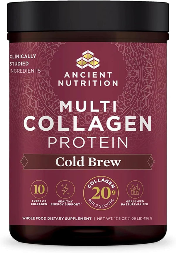 Ancient Nutrition Hydrolyzed Collagen Peptides Powder, Cold Brew Multi Collagen Protein for Women and Men, 40 Servings, Supports Skin and Nails, Gut Health, 17.5 Oz