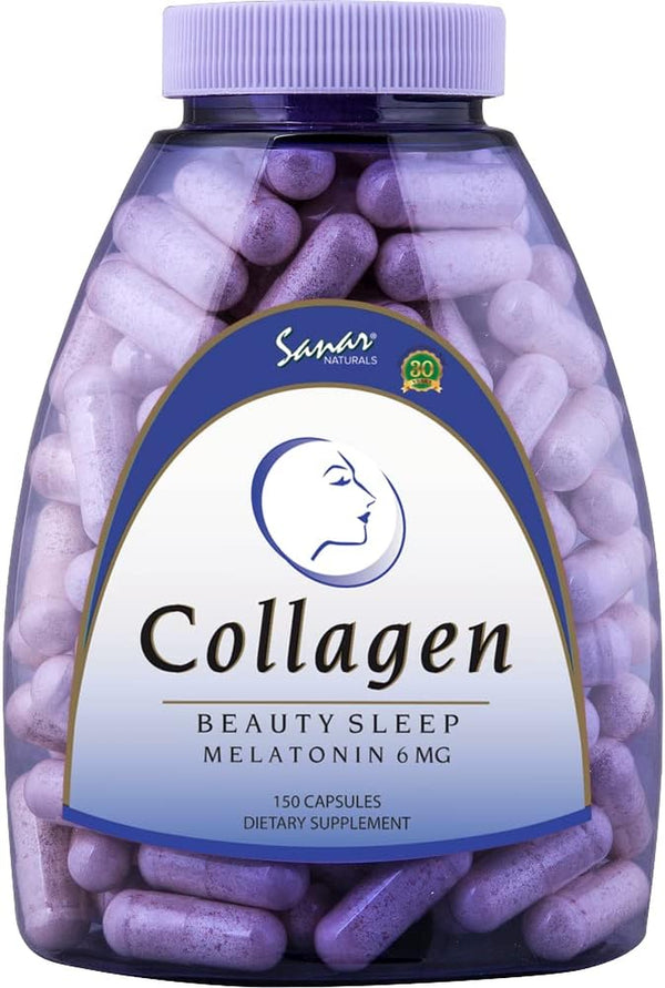 Sanar Naturals Collagen Pills Beauty Sleep with Melatonin 6 Mg - Boost Hair Skin Nails Joints - Hydrolyzed Collagen for Women and Men, Collagen Peptides Supplement, 150 Capsules