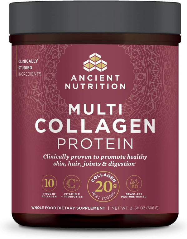 Ancient Nutrition Collagen Powder Protein with Probiotics, Multi Collagen Protein, Unflavored, 60 Servings, Hydrolyzed Collagen Peptides Supports Skin and Gut Health, Joint Supplement, 21.38Oz