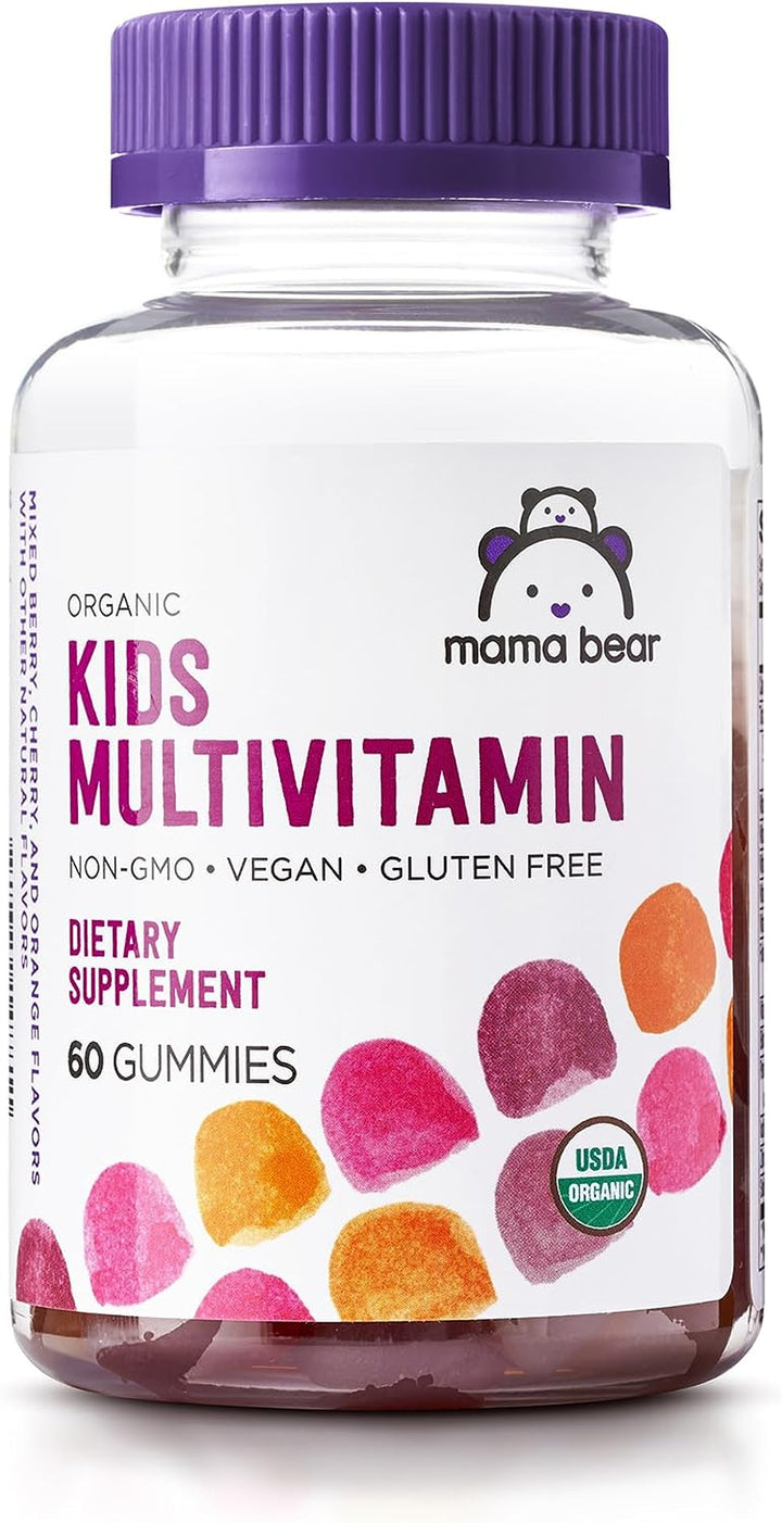 Amazon Brand - Mama Bear Organic Kids Multivitamin, 60 Gummies, 1 Month Supply (Packaging May Vary), Berry, Cherry & Orange