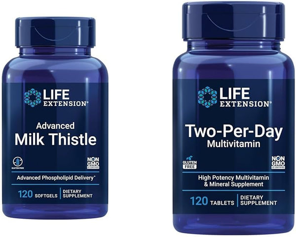 Life Extension Advanced Milk Thistle 120 Softgels and Two-Per-Day High Potency Multi-Vitamin & Mineral 120 Tablets Bundle