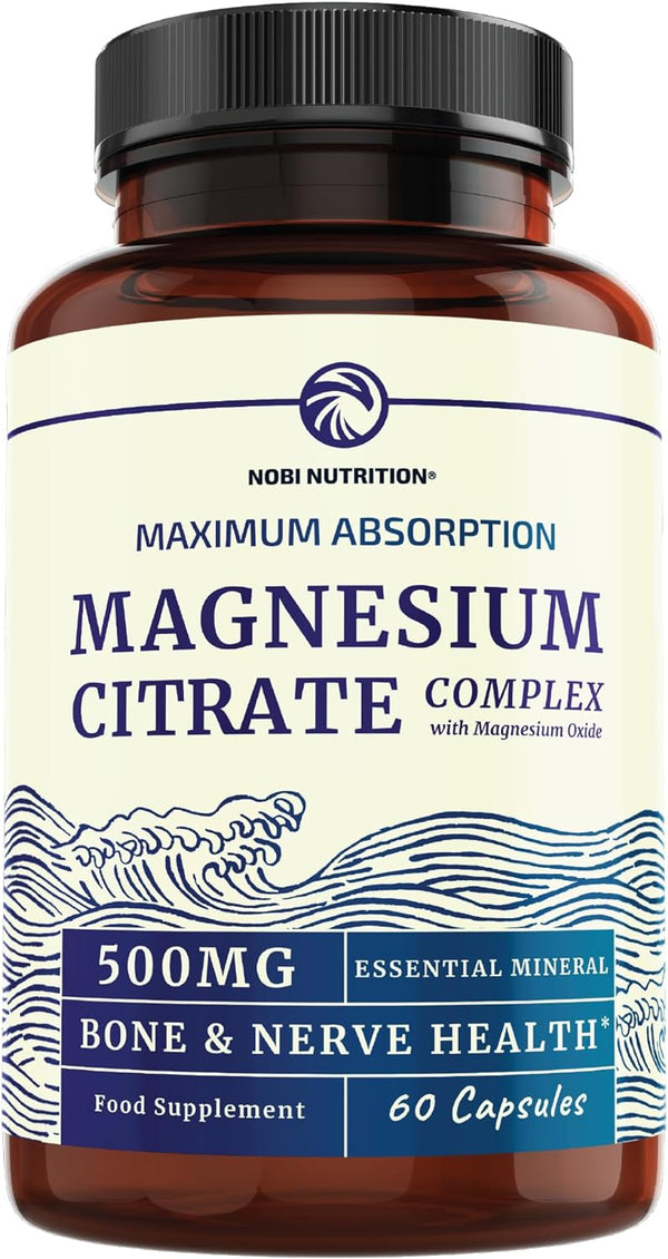 Magnesium Citrate 500MG for Calm, Relaxation, Constipation & Digestion Support Supplement | High Absorption Complex with Elemental Magnesium Oxide | Non-Gmo, Gluten-Free, Third-Party Tested | 60Ct