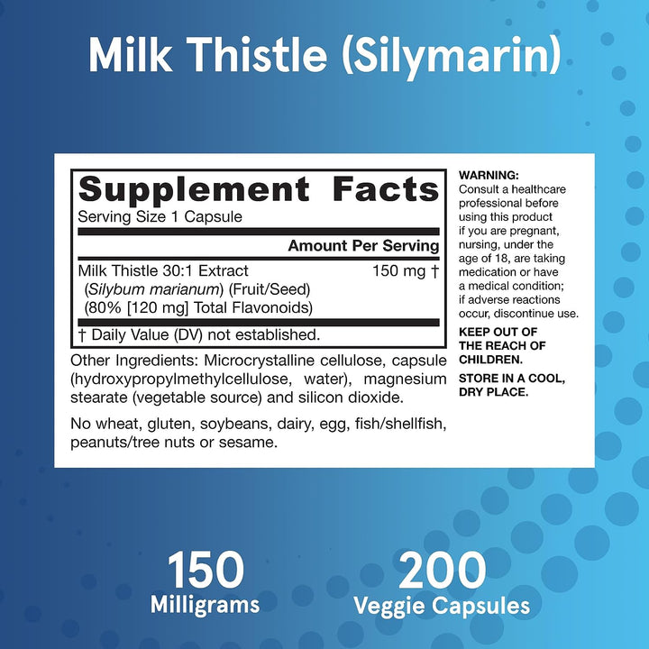 Jarrow Formulas Milk Thistle 150 Mg with 30:1 Standardized Silymarin Extract, Dietary Supplement for Liver Function Support, 100 Veggie Capsules, 33-100 Day Supply