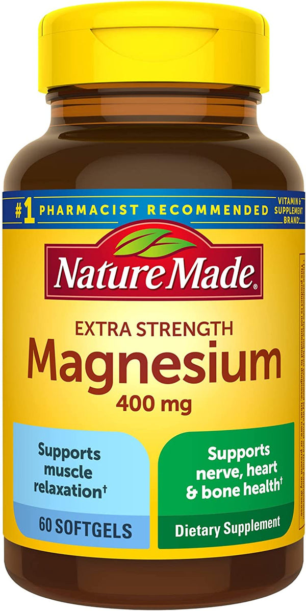 Nature Made Extra Strength Magnesium Oxide 400 Mg, Dietary Supplement for Muscle, Nerve, Bone and Heart Support, 60 Softgels, 60 Day Supply