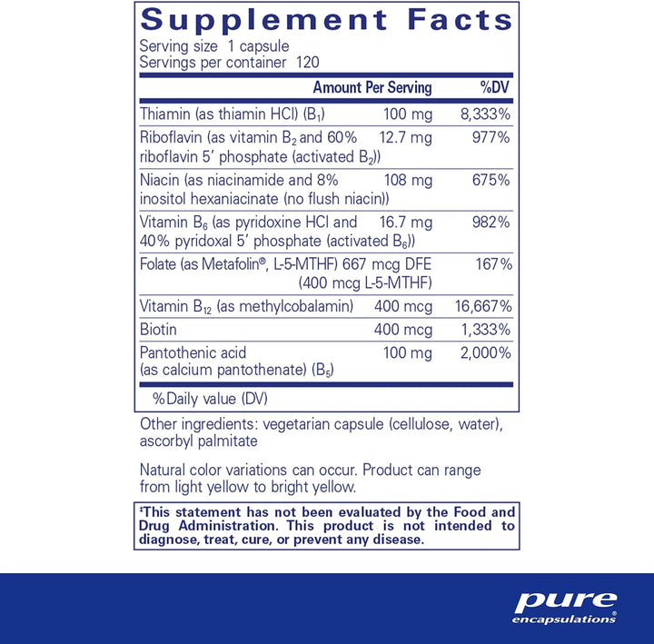 Pure Encapsulations B-Complex plus - B Vitamins Supplement to Support Neurological Health, Cardiovascular Health, Energy Levels & Nervous System Support* - with Vitamin B12 & More - 120 Capsules