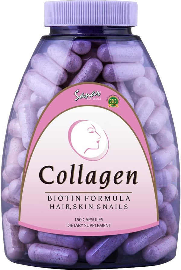 Sanar Naturals Collagen Pills with Biotin, Vitamin C - Supports Hair Growth, Nail, Skin, Joints, Bone - Hydrolyzed Collagen for Women & Men, Collagen Biotin Supplement, 150 Capsules