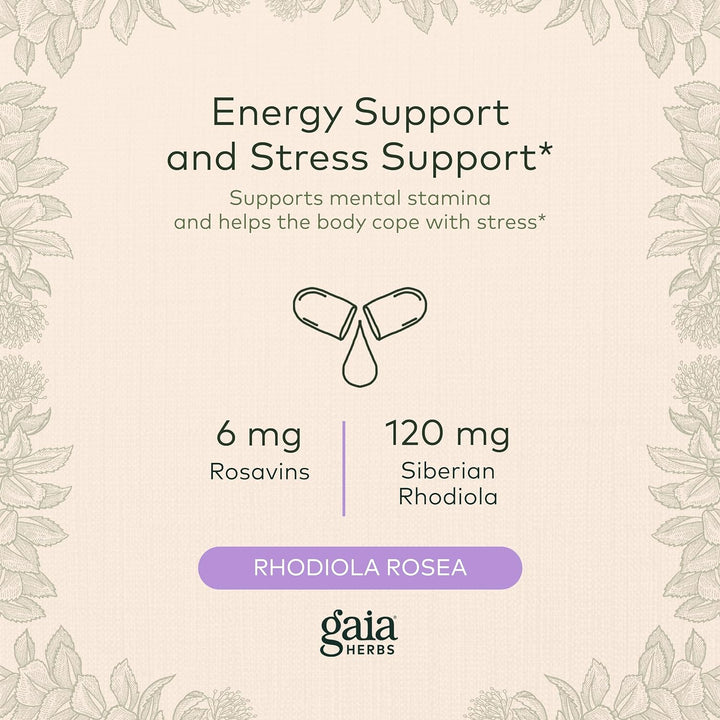 Gaia Herbs Rhodiola Rosea - Stress Support Supplement Traditionally for Supporting Healthy Stamina and Endurance - with Siberian Rhodiola Root Extract - 120 Vegan Liquid Phyto-Capsules (60-Day Supply)