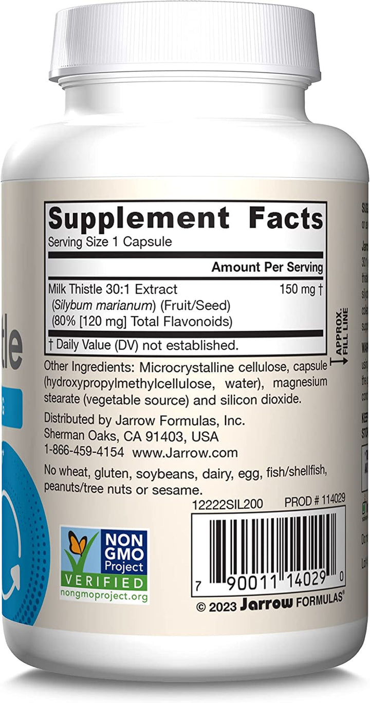 Jarrow Formulas Milk Thistle 150 Mg with 30:1 Standardized Silymarin Extract, Dietary Supplement for Liver Function Support, 100 Veggie Capsules, 33-100 Day Supply