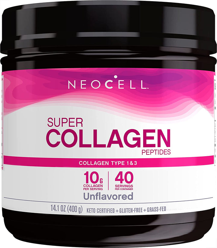 Neocell Super Collagen Peptides, 10G Collagen Peptides per Serving, Gluten Free, Keto Friendly, Non-Gmo, Grass Fed, Healthy Hair, Skin, Nails and Joints, Unflavored Powder, 14.1 Oz., 1 Canister