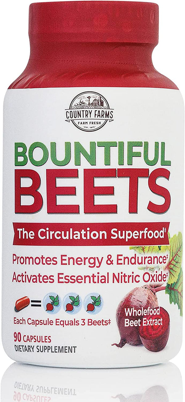 COUNTRY FARMS Bountiful Beets Capsules, Wholefood Beet Extract Superfood, Natural Nitric Oxide Booster, Beet Root Powder, Circulation and Immune Support, 90 Count, 90 Servings