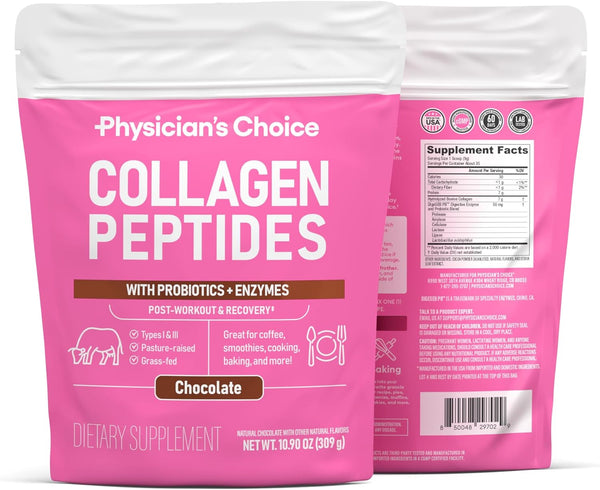 Physician'S CHOICE Collagen Peptides Powder (Hydrolyzed Protein - Type I & III) W/Digestive Enzymes - Keto Collagen Powder for Women & Men - Hair & Skin - Workout Recovery - Grass Fed - Chocolate