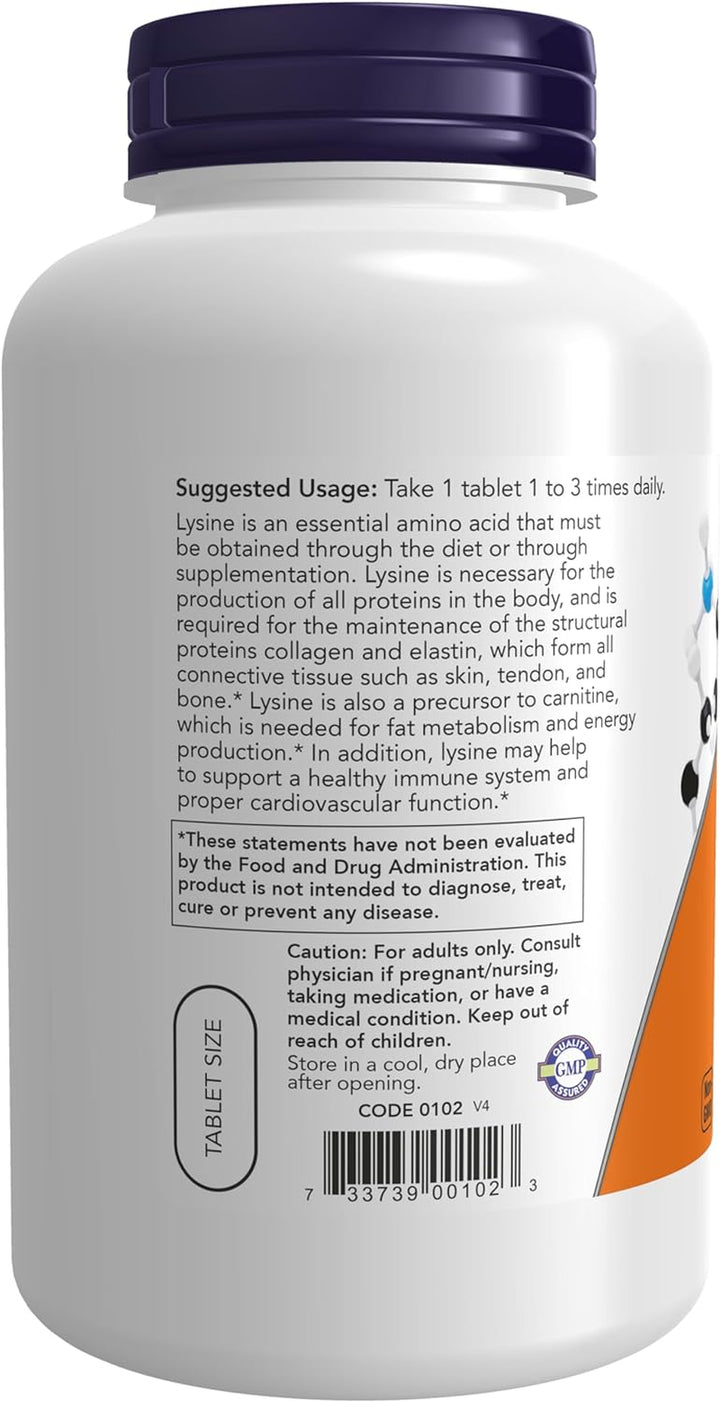 NOW Supplements, L-Lysine (L-Lysine Hydrochloride) 500 Mg, Amino Acid, 250 Tablets