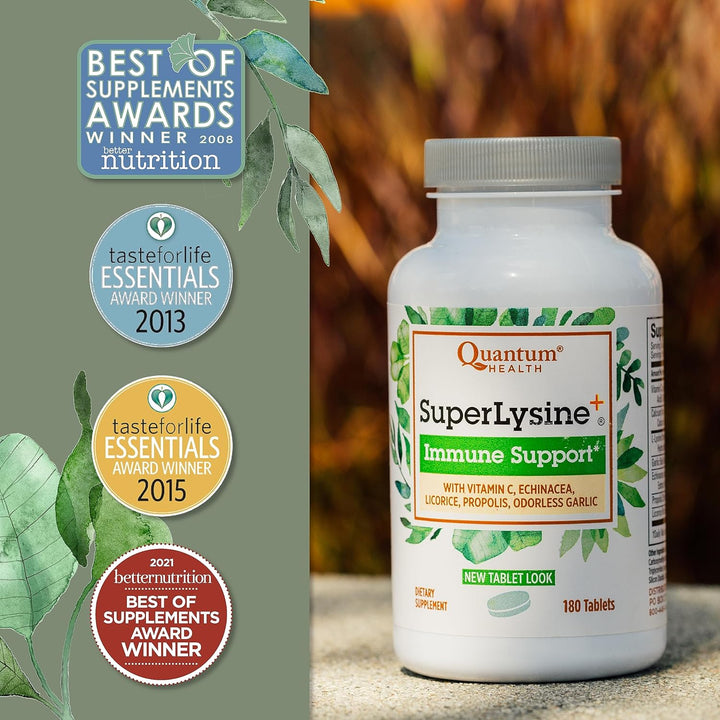 Superlysine+ Advanced Formula Immune Support Supplement Lysine 1500 Mg, Vitamin C Echinacea Licorice Bee Propolis & Odorless Garlic Daily Wellness Blend for Women & Men - 180 Tablets