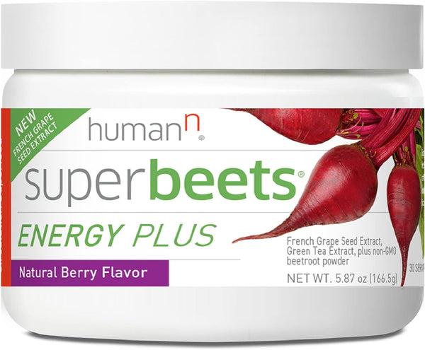 Humann Superbeets Energy plus with Grape Seed Extract - Includes Beet Root Powder, Green Tea Extract, Caffeine, Vitamin C - #1 Pharmacist Recommended - Non-Gmo Superfood Supplement - 5.87Oz