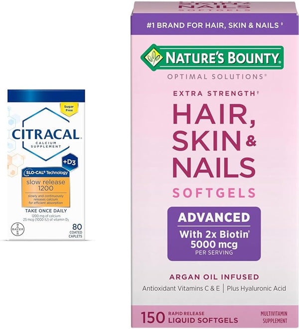 CITRACAL Slow Release 1200, 1200 Mg Calcium Citrate and Calcium Carbonate Blend & Nature'S Bounty Advanced Hair, Skin & Nails