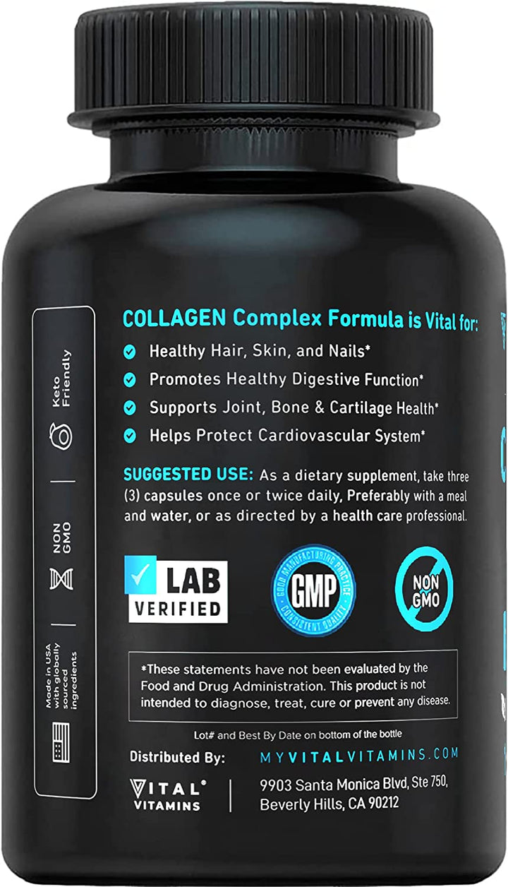 Vital Vitamins Multi Collagen plus - Biotin, Hyaluronic Acid, Vitamin C - Collagen for Women & Men - Hair Growth Support Supplement - Skin, Nails Beauty Complex - 150 Pills
