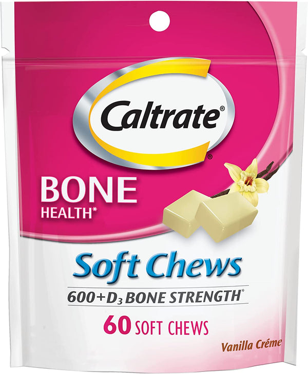 Caltrate Soft Chews 600 plus D3 Calcium Vitamin D Supplement, Vanilla Creme - 60 Count