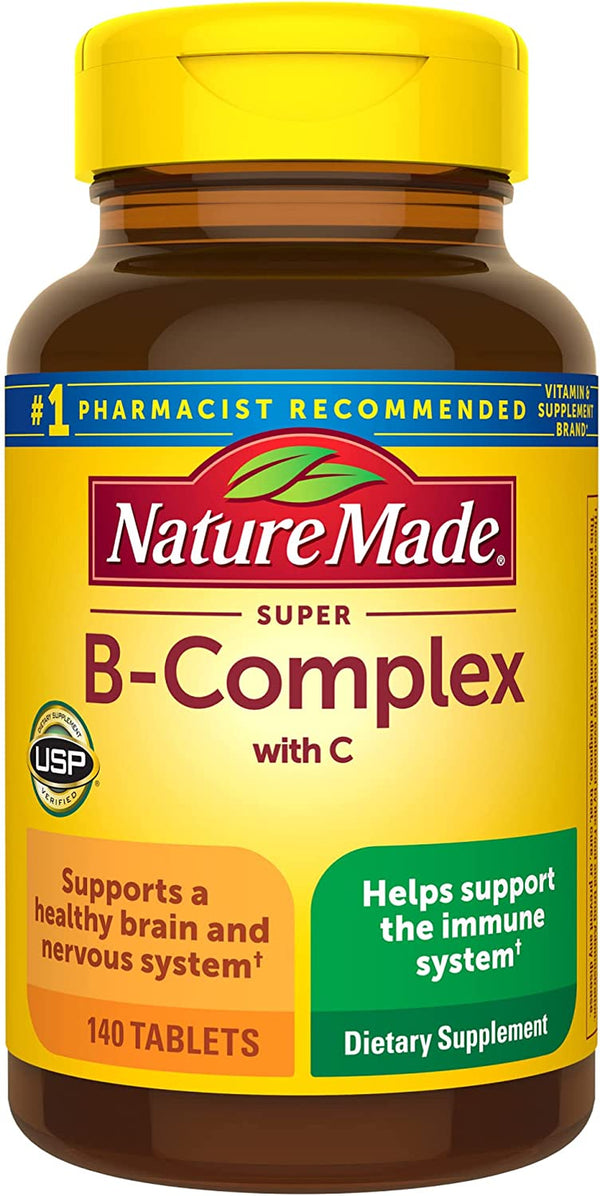 Nature Made Super B Complex with Vitamin C and Folic Acid, Dietary Supplement for Immune Support, 140 Tablets, 140 Day Supply