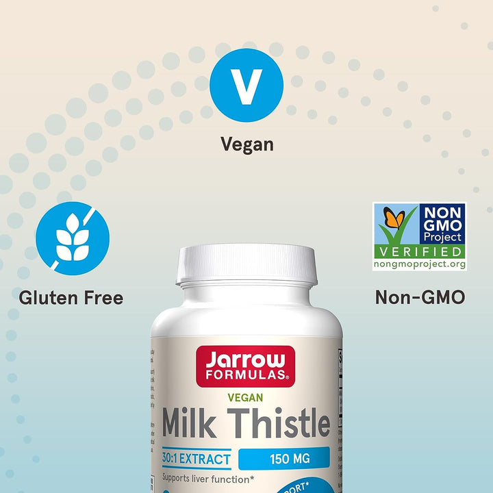 Jarrow Formulas Milk Thistle 150 Mg with 30:1 Standardized Silymarin Extract, Dietary Supplement for Liver Function Support, 100 Veggie Capsules, 33-100 Day Supply