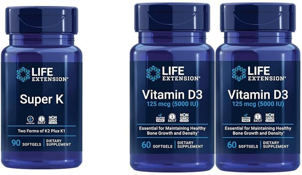 Life Extension Super K Vitamin K1, K2 MK-7, MK-4, Vitamin C & Vitamin D3 5000 IU - Bone, Heart, Arterial, Immune & Cognitive Health - 3-Month Supply