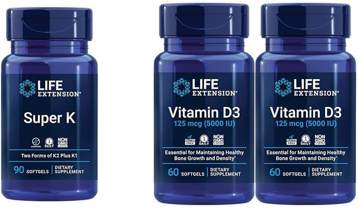 Life Extension Super K Vitamin K1, K2 MK-7, MK-4, Vitamin C & Vitamin D3 5000 IU - Bone, Heart, Arterial, Immune & Cognitive Health - 3-Month Supply