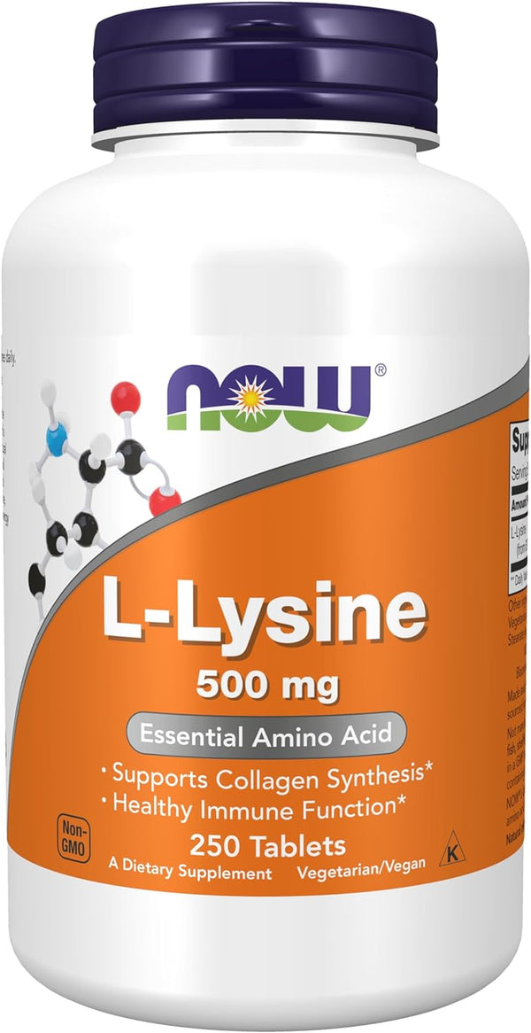 NOW Supplements, L-Lysine (L-Lysine Hydrochloride) 500 Mg, Amino Acid, 250 Tablets