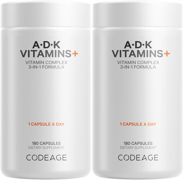 Codeage ADK Vitamin Supplement, Vitamin A, Vitamin D3 5000 IU Cholecalciferol, Vitamin K1 & K2 (MK4 & MK7), 6-Month Supply, Only One Daily Pill, Helps Support Immune Health, Bone & Heart, 2 Pack