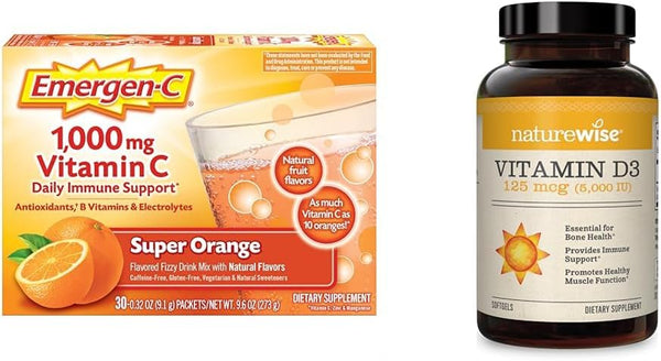 Emergen-C 1000Mg Vitamin C Powder for Daily Immune Support & Naturewise Vitamin D3 5000Iu (125 Mcg) 1 Year Supply