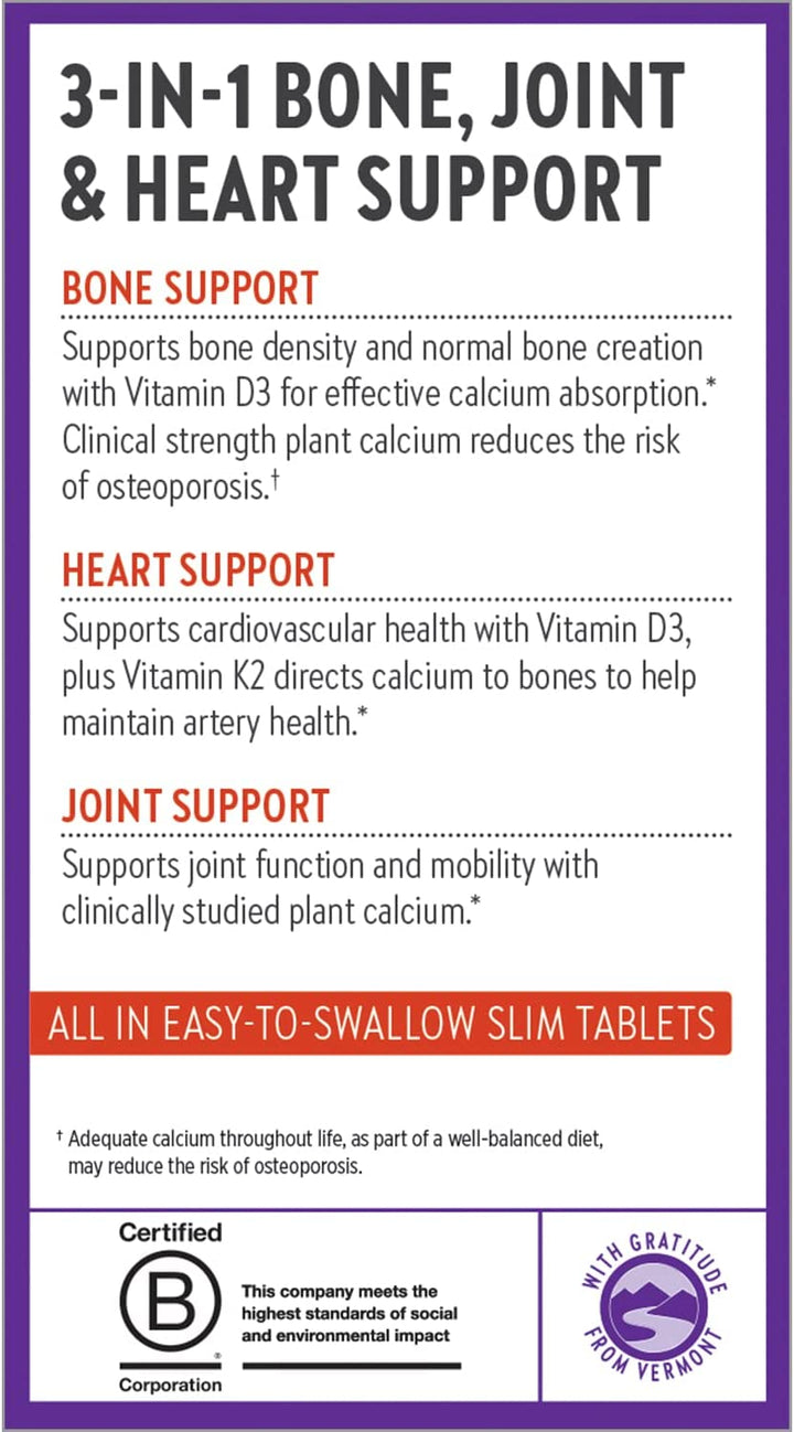 New Chapter Calcium Supplement - Bone Strength Organic Calcium with Magnesium, Vitamin D3+K2, 70+ Trace Minerals for Bone Health, Gluten Free, Easy to Swallow - 120 Slim Tablets