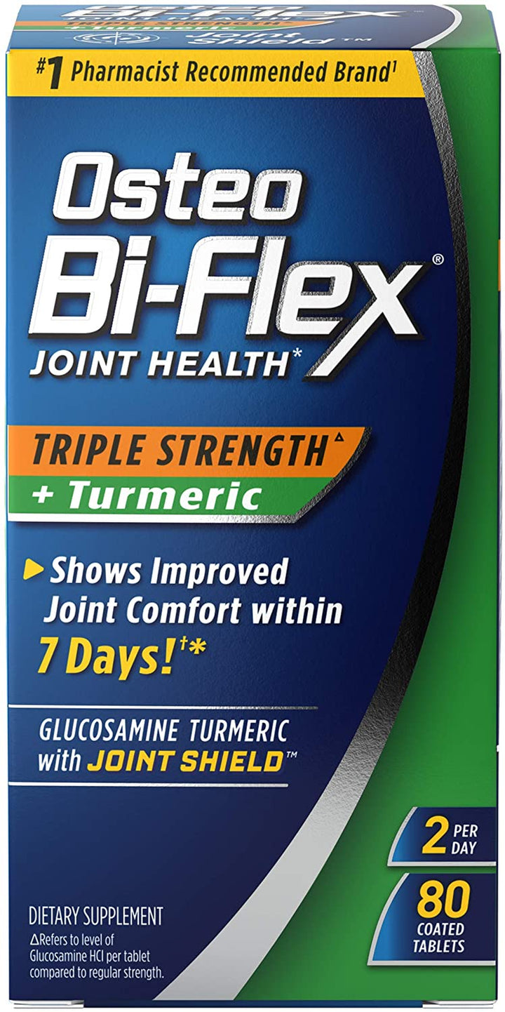 Osteo Bi-Flex Triple Strength Glucosamine with Turmeric, Joint Health Supplement, Coated Tablets, Original Version, 80 Count (Pack of 2)