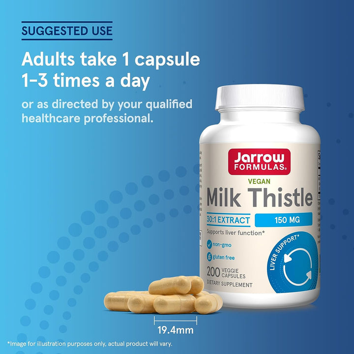 Jarrow Formulas Milk Thistle 150 Mg with 30:1 Standardized Silymarin Extract, Dietary Supplement for Liver Function Support, 100 Veggie Capsules, 33-100 Day Supply