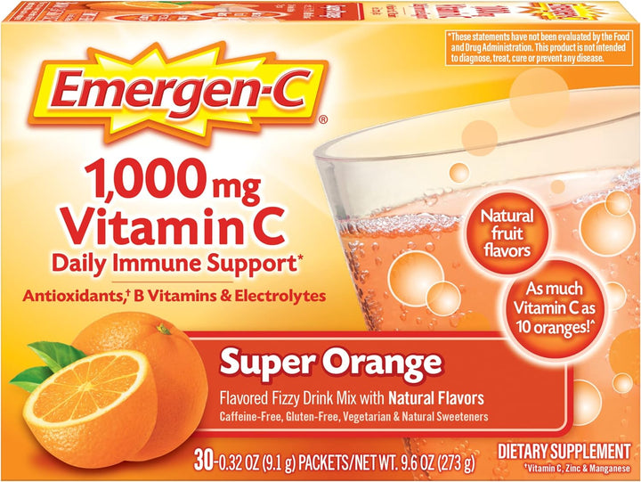 Emergen-C 1000Mg Vitamin C Powder, with Antioxidants, B Vitamins and Electrolytes, Vitamin C Supplements for Immune Support, Caffeine Free Fizzy Drink Mix, Strawberry Kiwi Flavor - 30 Count