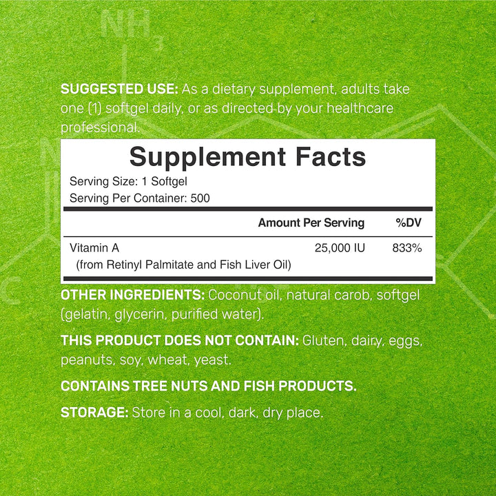 DEAL SUPPLEMENT High Potency Vitamin a 25000 IU, 500 Coconut Oil Softgels | Easily Absorbed, Natural Fish Liver Oil Source – Vitamins for Eye, Immune, & Skin Health – Easy to Swallow, Non-Gmo