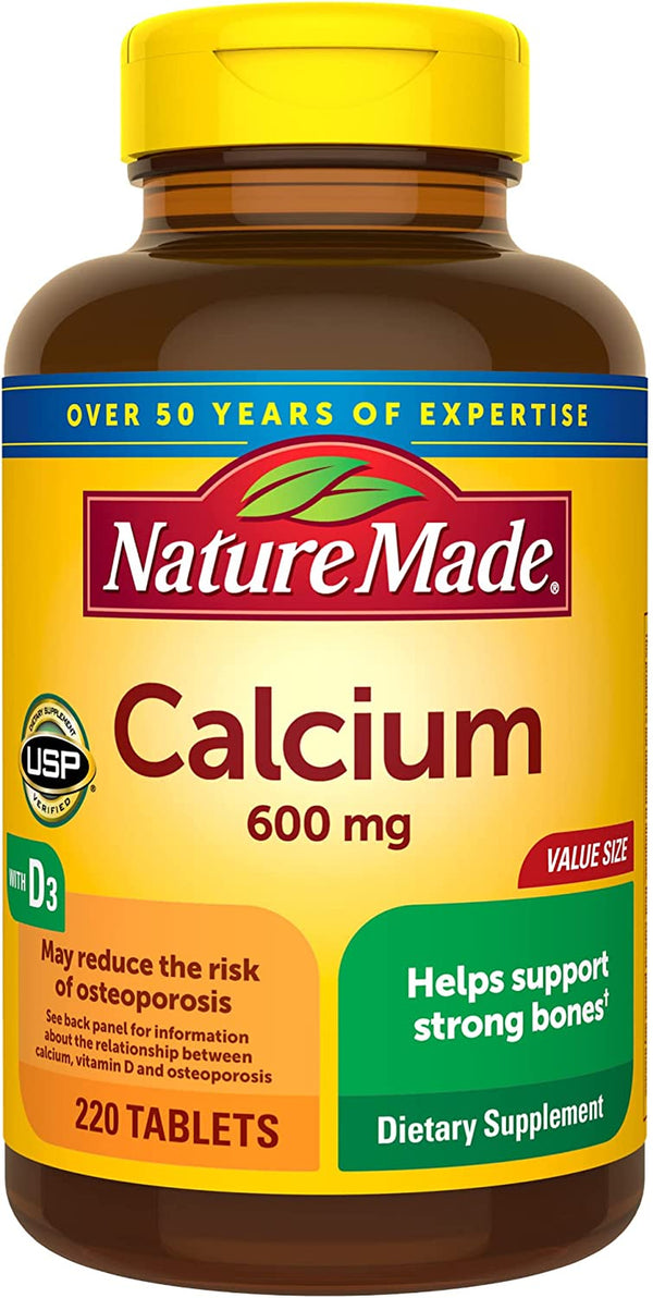 Nature Made Calcium 600 Mg with Vitamin D3, Dietary Supplement for Bone Support, 220 Tablets (Pack of 1)