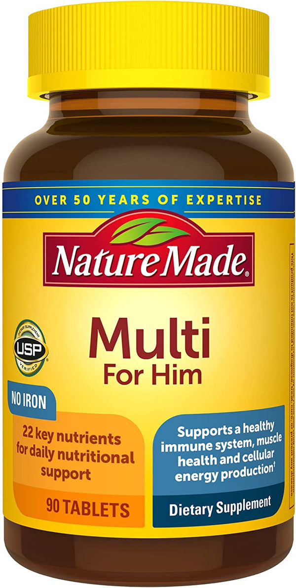 Nature Made Multivitamin for Him with No Iron, Mens Multivitamins for Daily Nutritional Support, Multivitamin for Men, 90 Tablets, 90 Day Supply