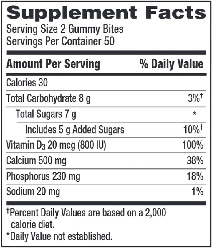 Caltrate Gummy Bites 500 Mg Calcium and Vitamin D Supplement, Black Cherry, Strawberry, Orange - 100 Count