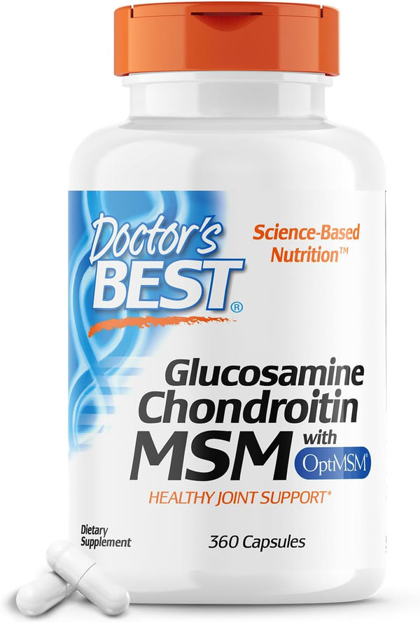 Doctor'S Best Glucosamine Chondroitin Msm with Optimsm Capsules, Joint Support Supplement Supports Healthy Joint Structure, Function & Comfort, Non-Gmo, Gluten Free, Soy Free, 360 Count