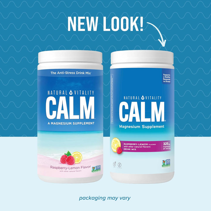 Natural Vitality Calm, Magnesium Citrate Supplement, Anti-Stress Drink Mix Powder - Gluten Free, Vegan, & Non-Gmo, Raspberry Lemon, 16 Oz (Pack of 1) & 0.12 Oz (Pack of 30)