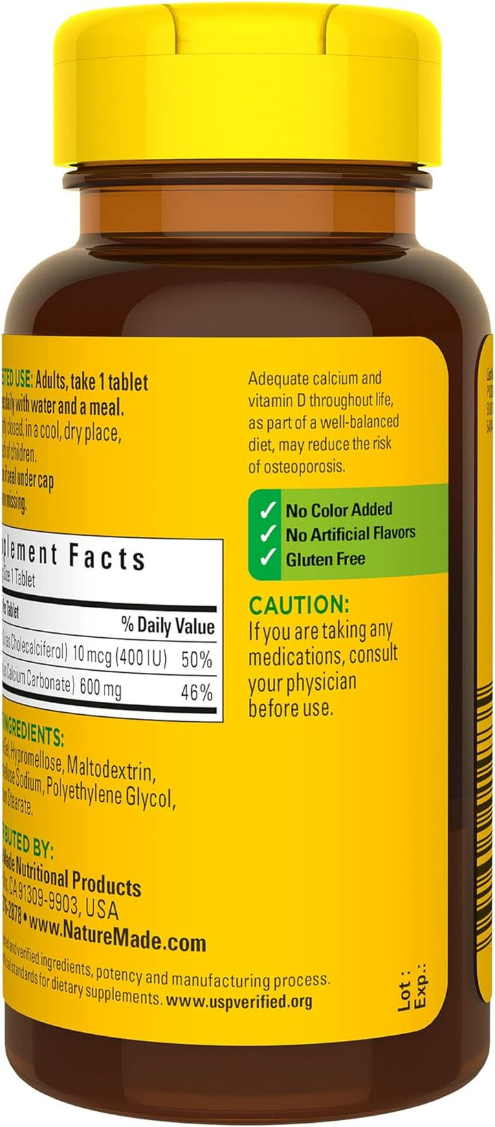 Nature Made Calcium 600 Mg with Vitamin D3 for Immune Support, Tablets, 60 Count, Helps Support Bone Strength (Pack of 3)