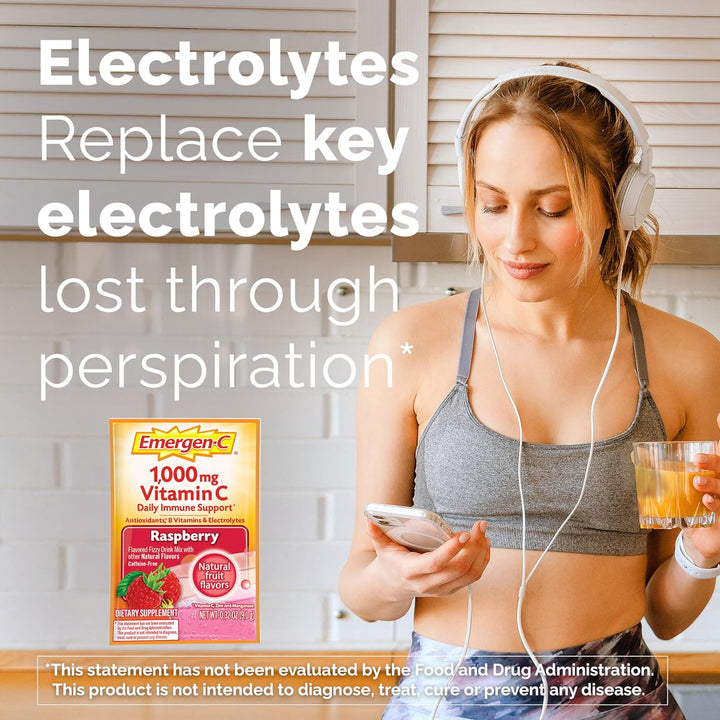 Emergen-C 1000Mg Vitamin C Powder, with Antioxidants, B Vitamins and Electrolytes, Vitamin C Supplements for Immune Support, Caffeine Free Fizzy Drink Mix, Tropical Flavor - 30 Count/1 Month Supply