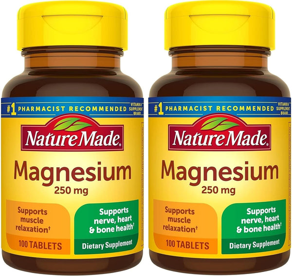 Nature Made Magnesium Oxide 250 Mg, Dietary Supplement for Muscle, Heart, Bone and Nerve Health Support, 100 Tablets, 100 Day Supply (Pack of 2)