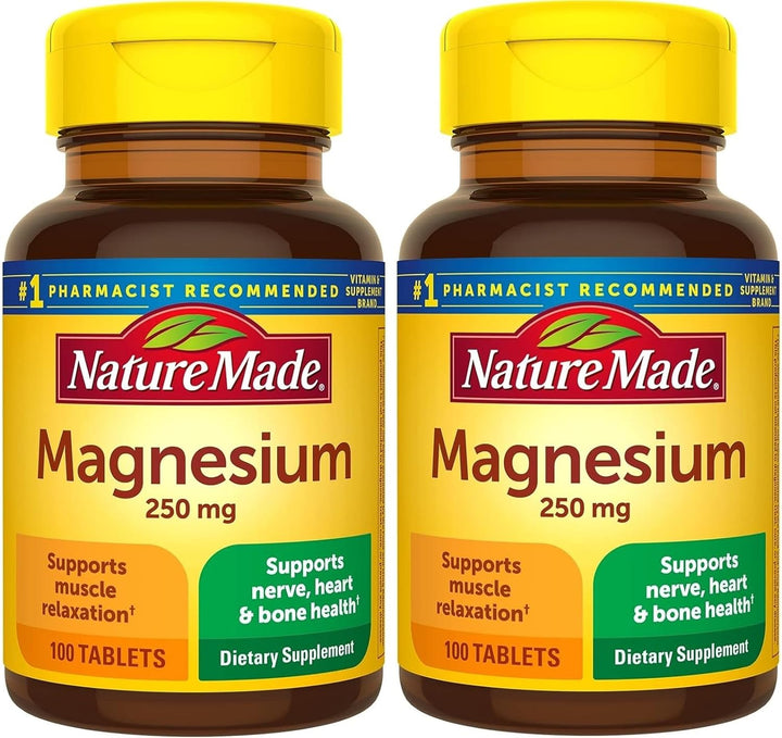 Nature Made Magnesium Oxide 250 Mg, Dietary Supplement for Muscle, Heart, Bone and Nerve Health Support, 100 Tablets, 100 Day Supply (Pack of 2)