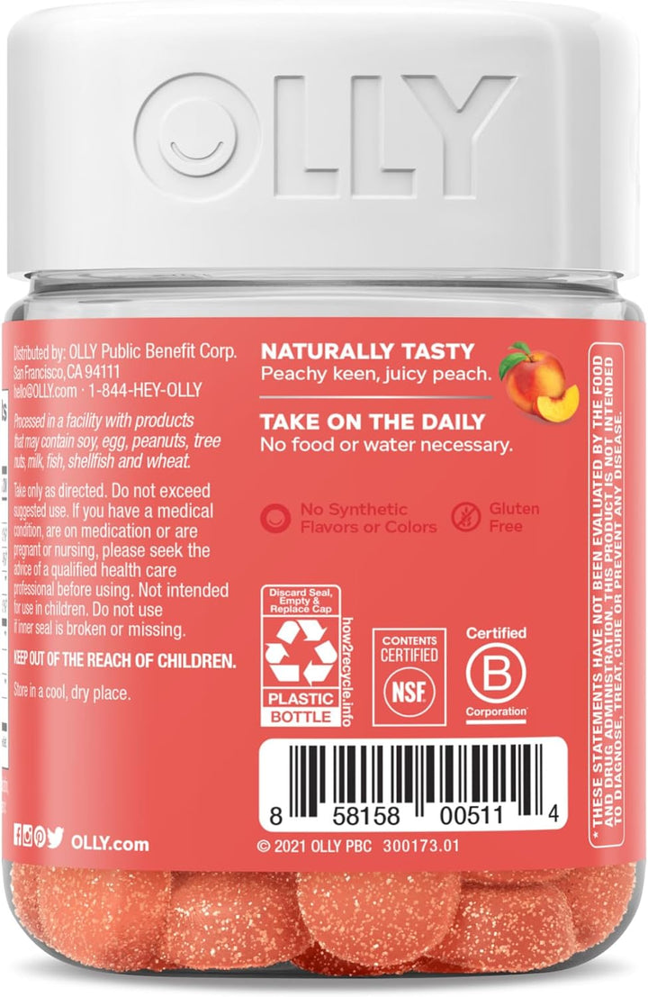 OLLY Probiotic + Prebiotic Gummy Digestive Support 500 Million Cfus 30 Day Supply 60 Count Flawless Complexion Gummy Clear Skin Support Vitamins E a Zinc 50 Count