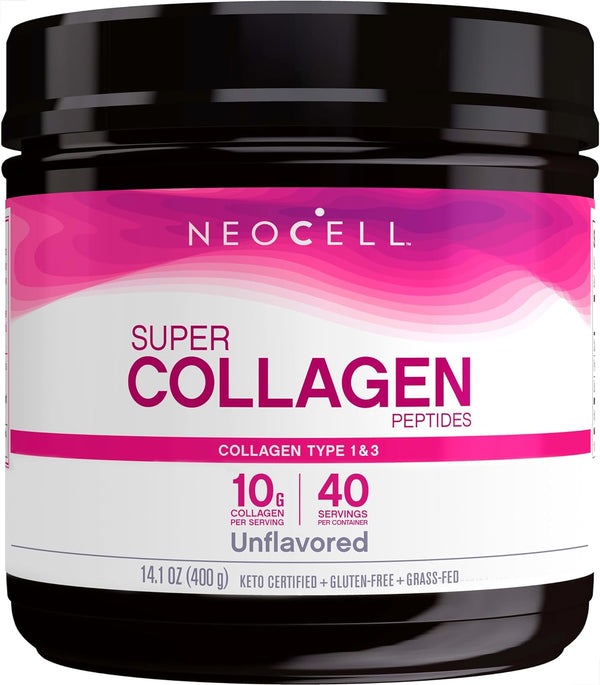 Neocell Super Collagen Peptides, 10G Collagen Peptides per Serving, Gluten Free, Keto Friendly, Non-Gmo, Grass Fed, Healthy Hair, Skin, Nails and Joints, Unflavored Powder, 14.1 Oz., 1 Canister