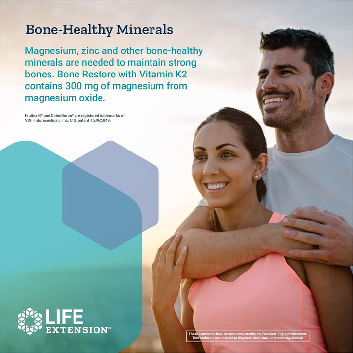 Life Extension Bone Restore + Vitamin K2 Vitamins & Minerals Maintain Bone Health & Strength - Fortifying Nutrients Calcium, D3 & Important Bone Building Minerals - Non-Gmo, Gluten-Free -120 Capsules