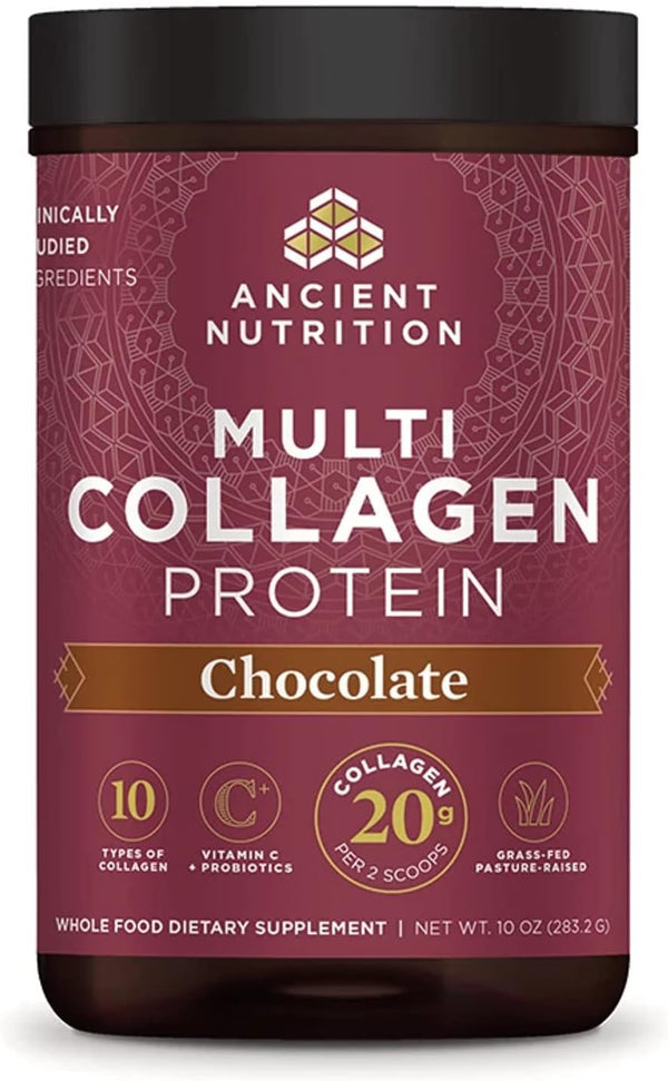 Ancient Nutrition Hydrolyzed Collagen Peptides Powder with Probiotics, Chocolate Multi Collagen Protein for Women and Men with Vitamin C, 24 Servings, Supports Skin and Nails, Gut Health, 10Oz