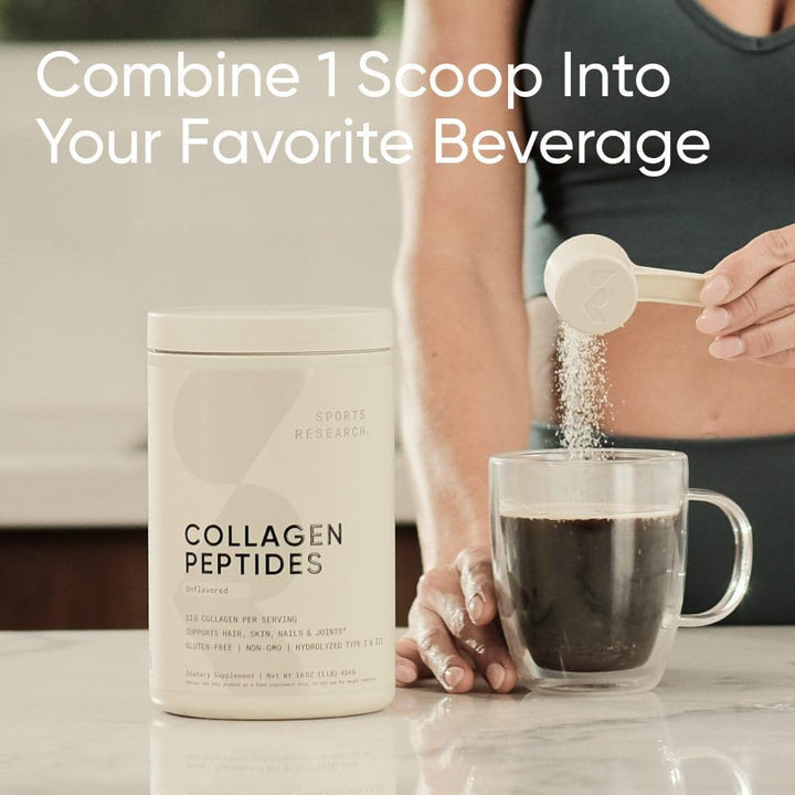Sports Research Organic Collagen Peptides - Hydrolyzed Type I & III Collagen Protein Powder Made Sustainably from Grass-Fed Cows - Unflavored - 30 Servings
