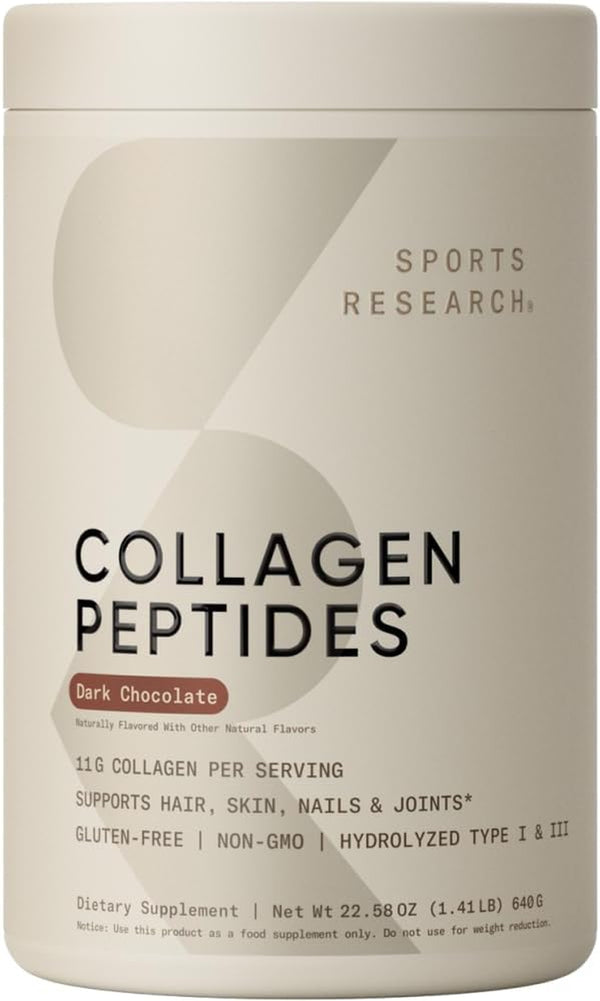 Sports Research Collagen Peptides - Hydrolyzed Type 1 & 3 Collagen Powder Protein Supplement for Healthy Skin, Nails, & Joints - Easy Mixing Vital Nutrients & Proteins, Collagen for Women & Men